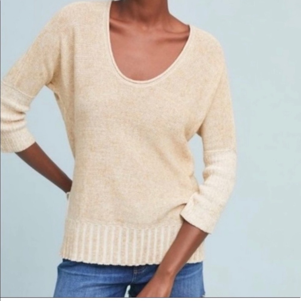 Moth Anthropologie Catamaran Cream Scoopneck Linen Blend Sweater Size Medium B1